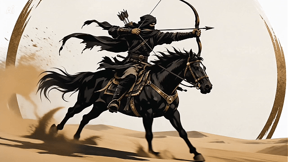 Mounted archer galloping while membership questions load